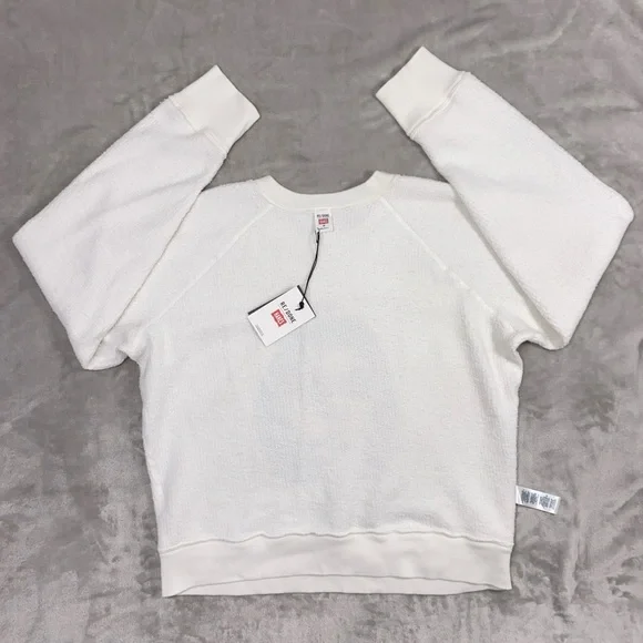 RE/DONE HANES Classic 100% Cotton Raglan Sweatshirt Pullover Top sz MEDIUM White - Picture 6 of 14
